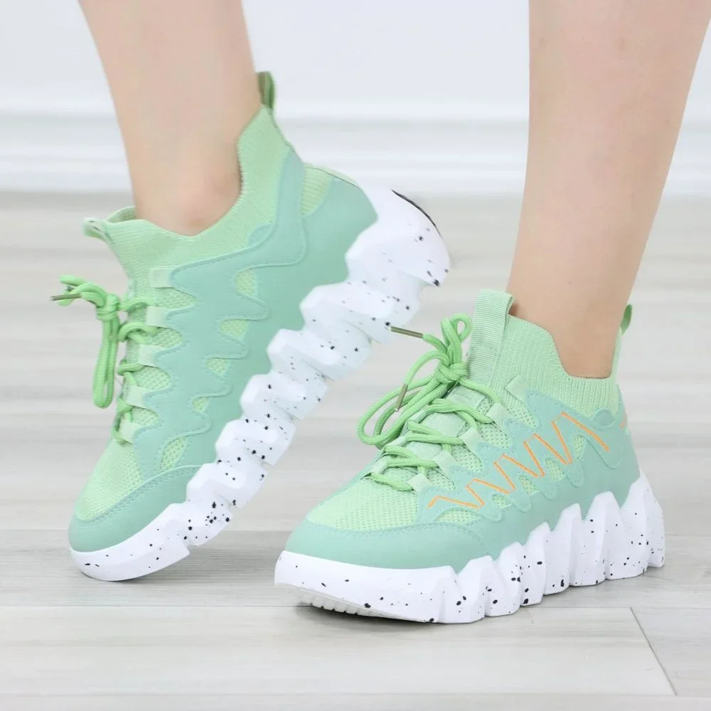 Mint Green Fashion Chunky Heel Sock Sneakers Shoes Slip Ons - Picture 9 of 13